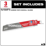 Milwaukee 48-00-5301 6" 7TPI Torch Metal Cutting Sawzall Blade with Carbide Teeth, 3 Pack - 2