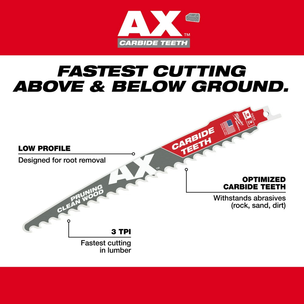 Milwaukee 48-00-5331 6" 3 TPI The AX™ with Carbide Teeth for Pruning & Clean Wood SAWZALL® Blade 3PK - 6