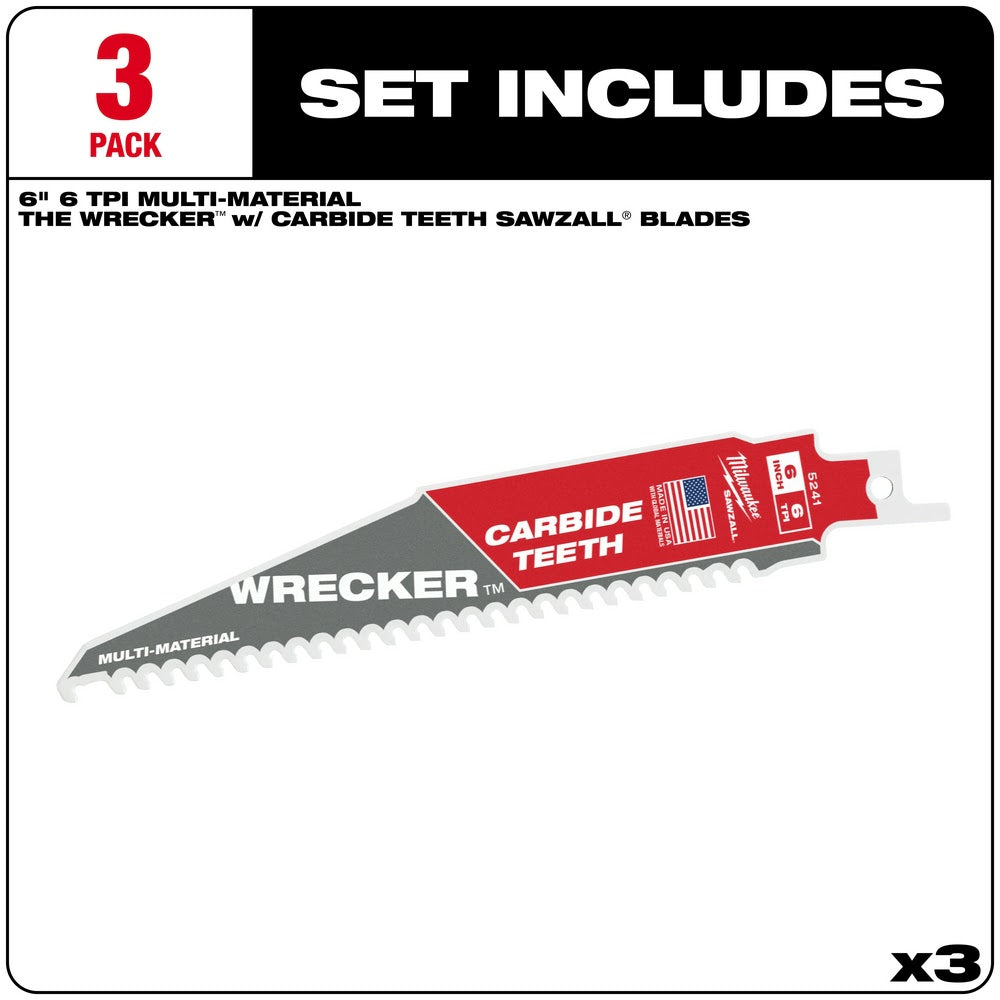 Milwaukee 48-00-5341 6" 6 TPI THE WRECKER™ with Carbide Teeth SAWZALL® Blade 3PK - 2