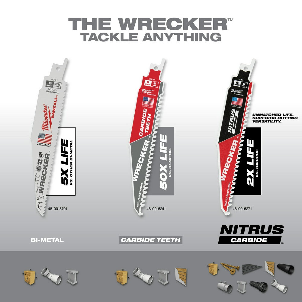 Milwaukee 48-00-5341 6" 6 TPI THE WRECKER™ with Carbide Teeth SAWZALL® Blade 3PK - 7