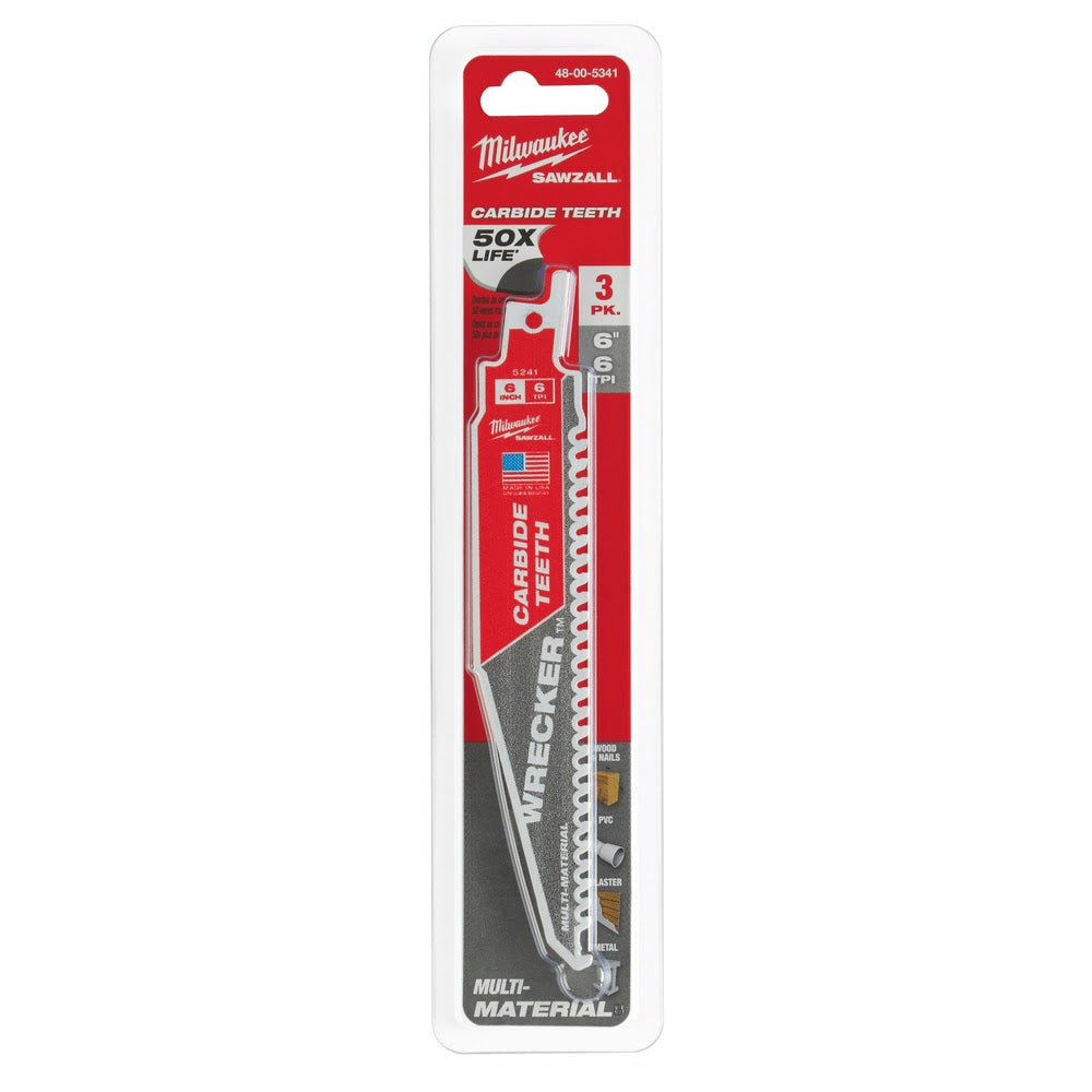 Milwaukee 48-00-5341 6" 6 TPI THE WRECKER™ with Carbide Teeth SAWZALL® Blade 3PK - 11