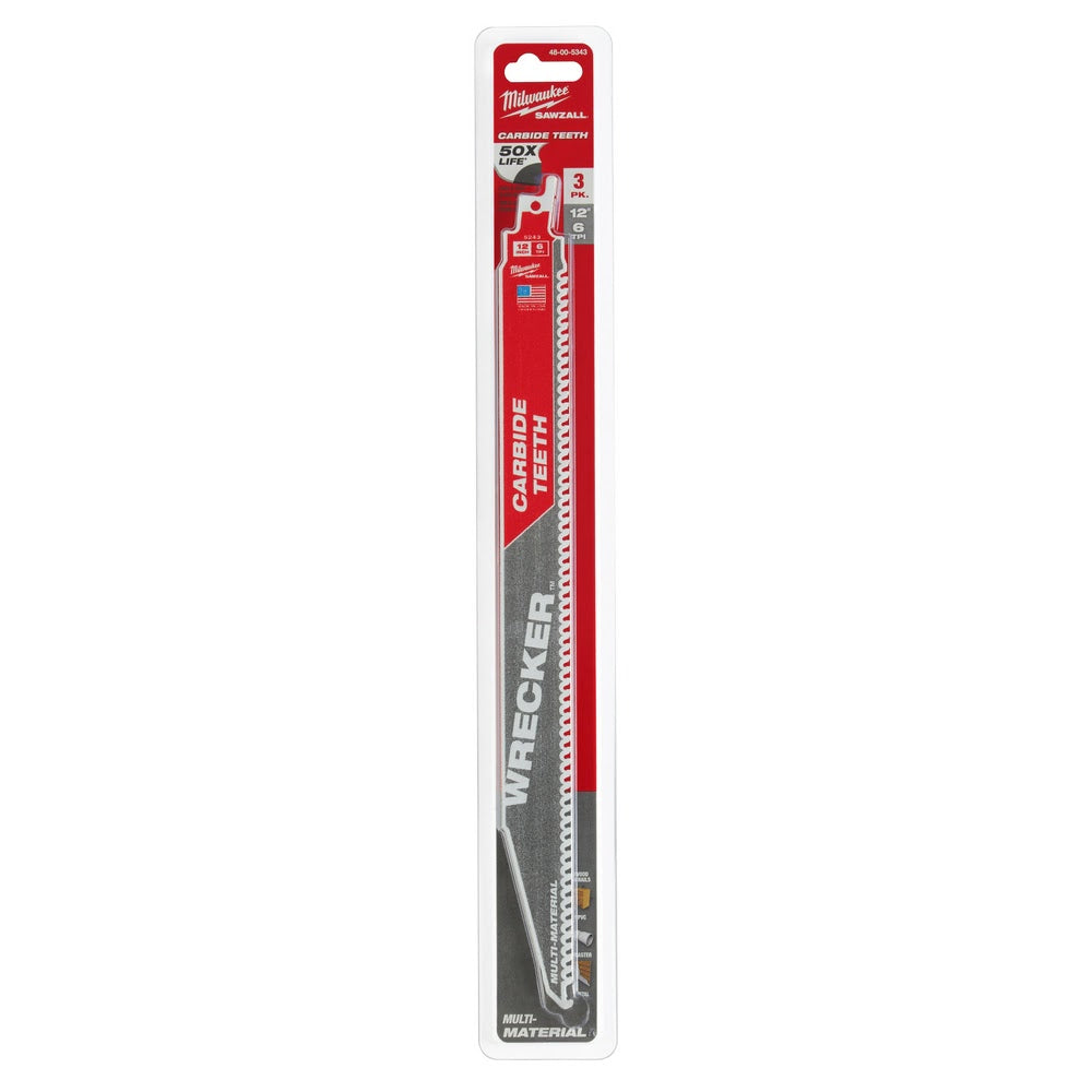 Milwaukee 48-00-5343 12" 6 TPI THE WRECKER™ with Carbide Teeth SAWZALL® Blade 3PK - 11