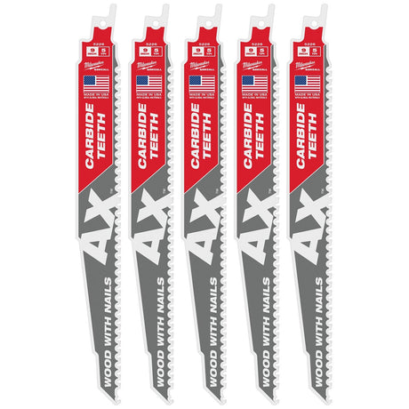 Milwaukee 48-00-5526 9" 5TPI AX with Carbide Teeth Sawzall Blade, 5 Pack