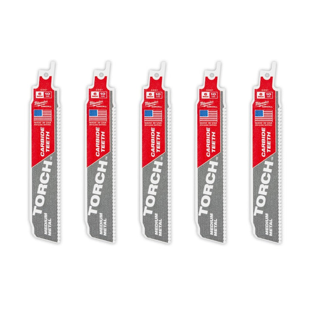 Milwaukee 48-00-5551 6" Reciprocating Saw Blade 10TPI The TORCH with Carbide Teeth for Medium Metal 5PK