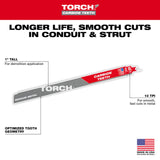 Milwaukee 48-00-5553 12" Reciprocating Saw Blade 10TPI The TORCH with Carbide Teeth for Medium Metal 5PK - 5