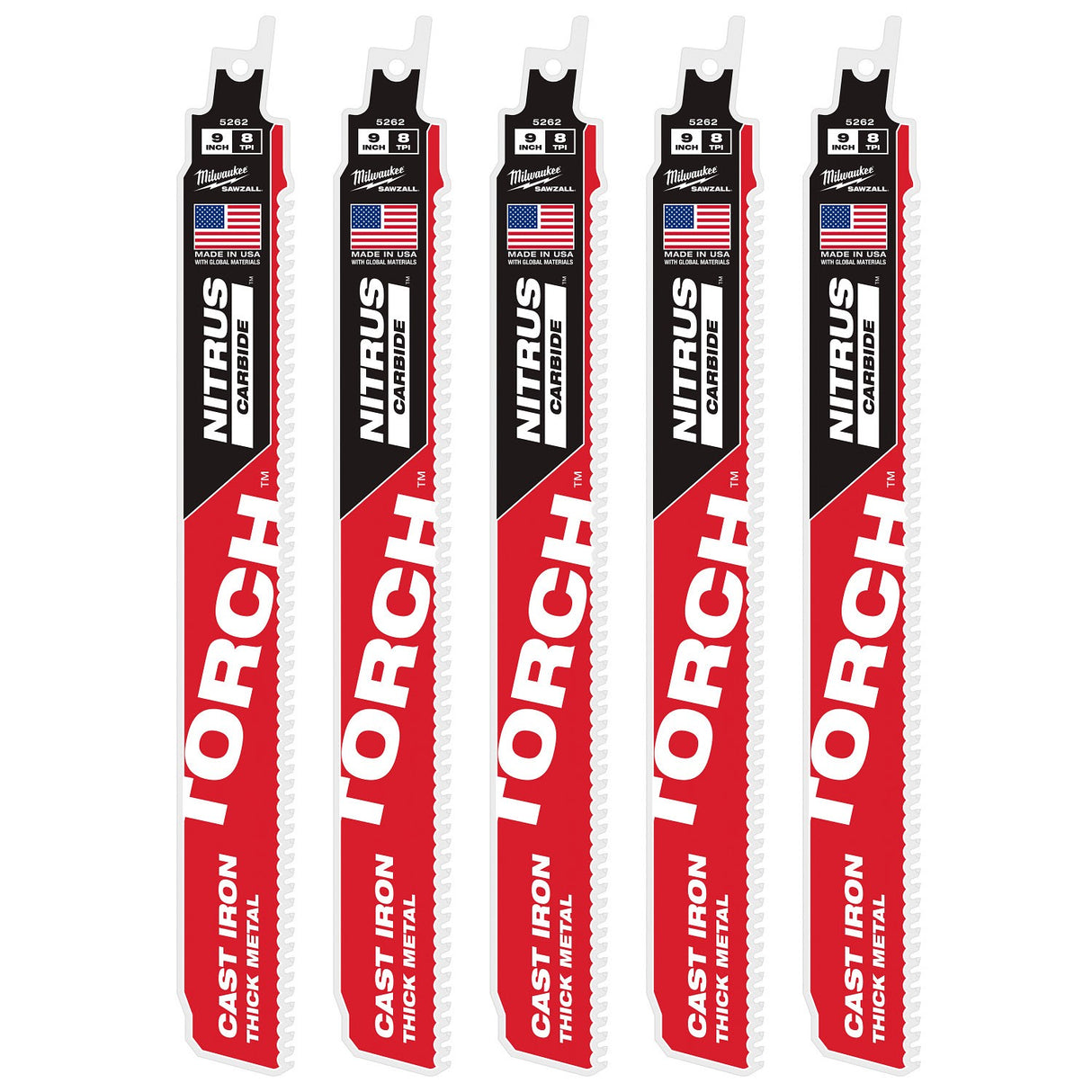 Milwaukee 48-00-5562 9" 7TPI The TORCH with NITRUS CARBIDE for CAST IRON 5PK