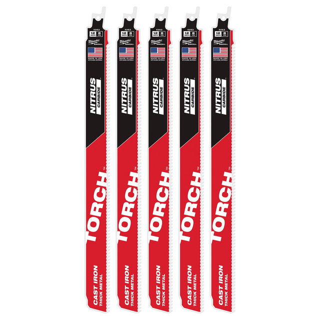 Milwaukee 48-00-5563 12” 7TPI The TORCH™ with NITRUS Carbide™ for Cast Iron SAWZALL®  Blade (5 Pack)