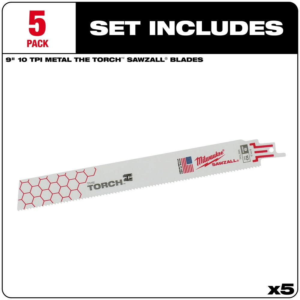 Milwaukee 48-00-5713 9" x 10TPI Super Sawzall Demolition Blade 5-Pack - 4