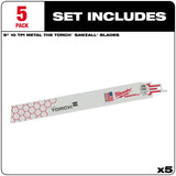 Milwaukee 48-00-5713 9" x 10TPI Super Sawzall Demolition Blade 5-Pack - 4