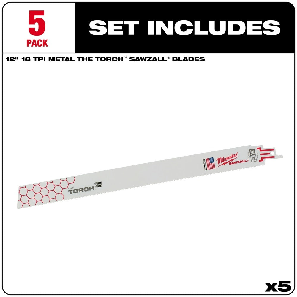 Milwaukee 48-00-5789 12" 18TPI The Torch Super Sawzall Demolition Blade 5-Pack - 2