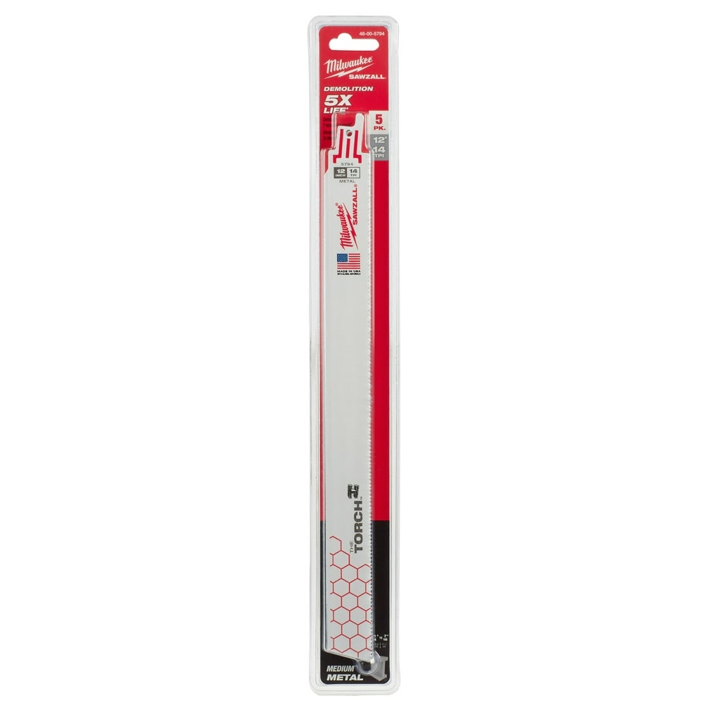 Milwaukee 48-00-5794 Super Sawzall Blade 14 Teeth per Inch 12-Inch Length, Torch , 5 Pack - 11