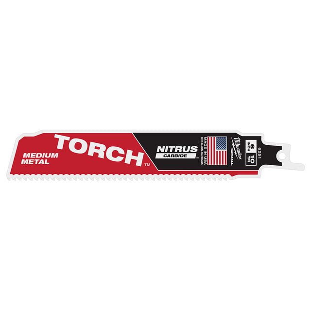 Milwaukee 48-00-6251  6" Reciprocating Saw Blade 10TPI The TORCH with NITRUS CARBIDE Teeth for Medium Metal 1PK 