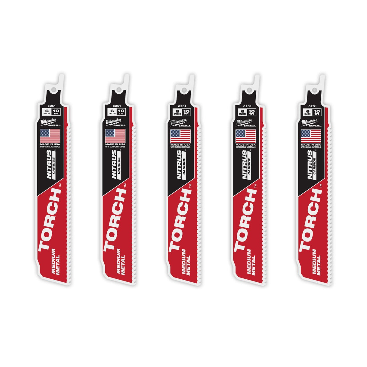 Milwaukee 48-00-6551  6" Reciprocating Saw Blade 10TPI The TORCH with NITRUS CARBIDE Teeth for Medium Metal 5PK  - 14
