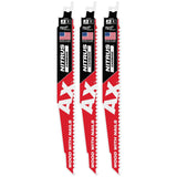 Milwaukee 48-00-7352 9" 5 TPI NITRUS Carbide Reciprocating Sawzall Blade for Wood with Nails (3 Pack)