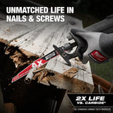 Milwaukee 48-00-7352 9" 5 TPI NITRUS Carbide Reciprocating Sawzall Blade for Wood with Nails (3 Pack) - 4