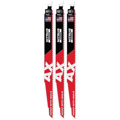 Milwaukee 48-00-7353 12" 5 TPI NITRUS Carbide SAWZALL Blade for Wood with Nails (3 Pack)