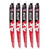 Milwaukee 48-00-7552 9" 5 TPI NITRUS Carbide SAWZALL Blade for Wood with Nails (5 Pack)