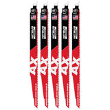 Milwaukee 48-00-7553 12" 5 TPI Nitrus Carbide Sawzall Reciprocating Saw Blade for Wood with Nails (5 Pack)