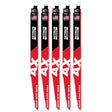 Milwaukee 48-00-7553 12" 5 TPI Nitrus Carbide Sawzall Reciprocating Saw Blade for Wood with Nails (5 Pack)