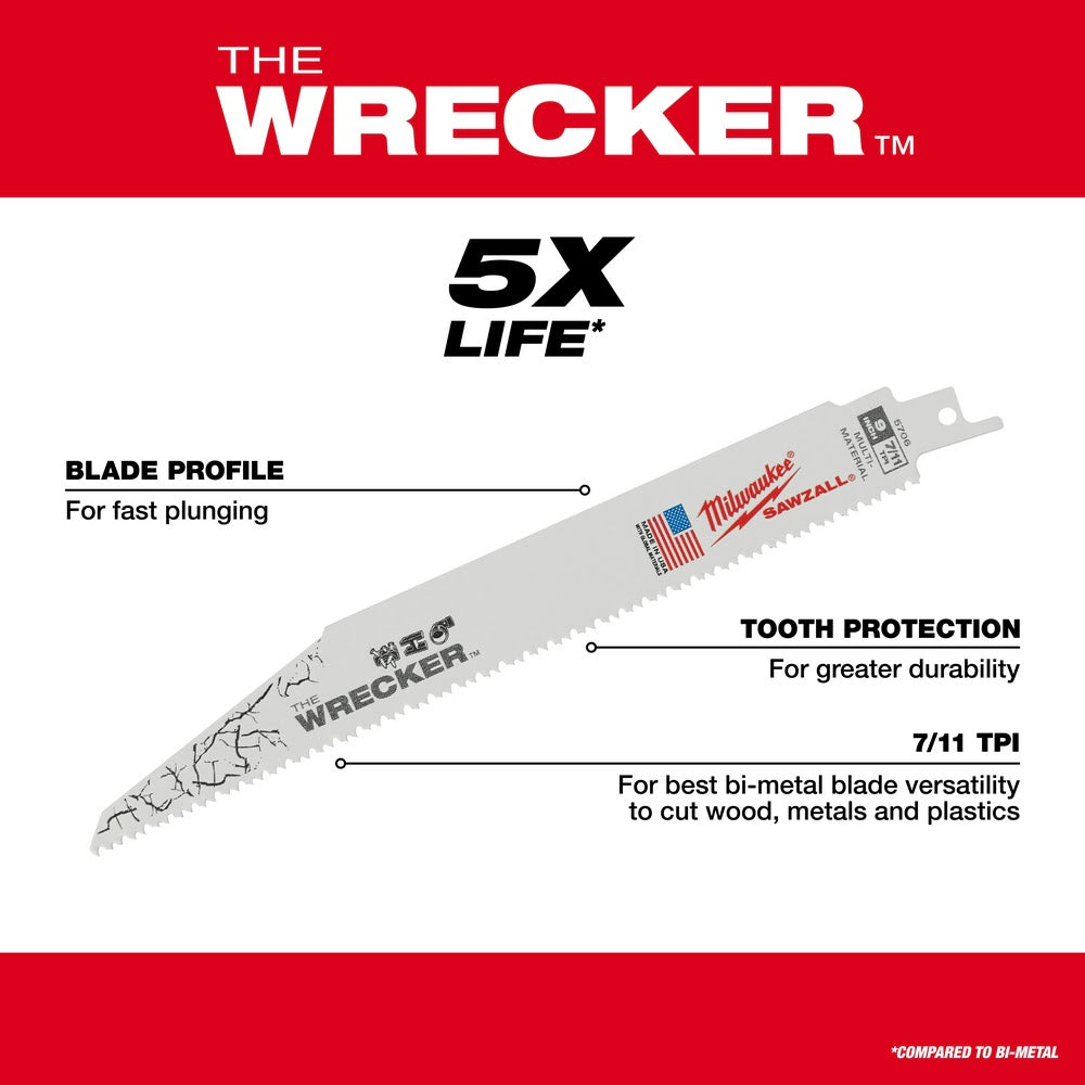 Milwaukee 48-00-8706 WRECKER Multi-Material SAWZALL Blade 9" 7/11TPI 25 Pack - 6