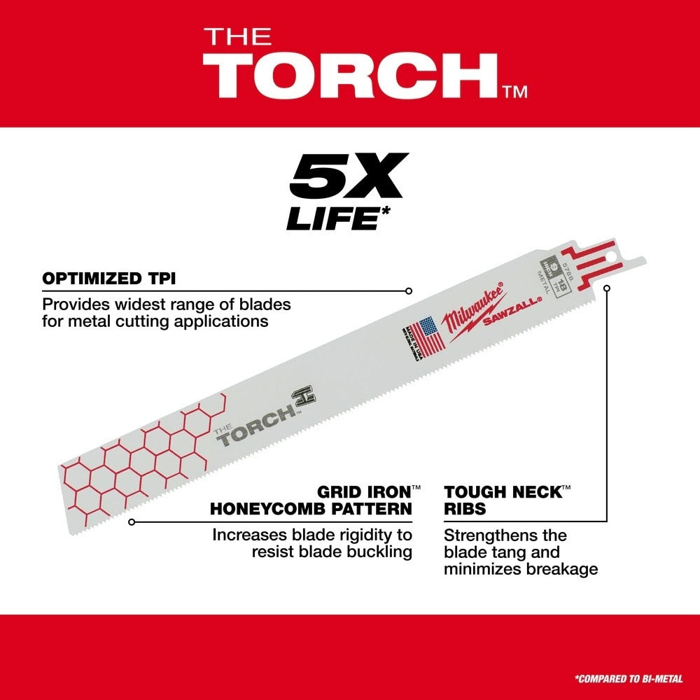 Milwaukee 48-00-8787 9" x 14TPI Super Sawzall Demolition Torch Blade 25-Pack - 6