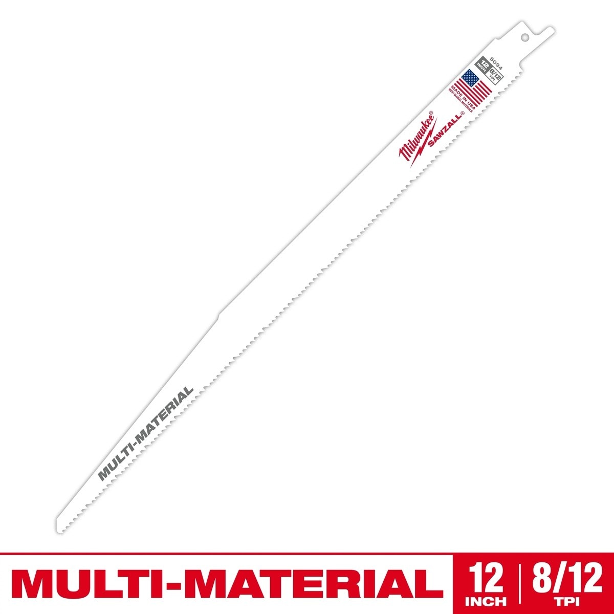 Milwaukee 48-01-2094 12 Inch Multi-Material Thin Kerf SAWZALL Reciprocating Saw Blade 8/12 TPI