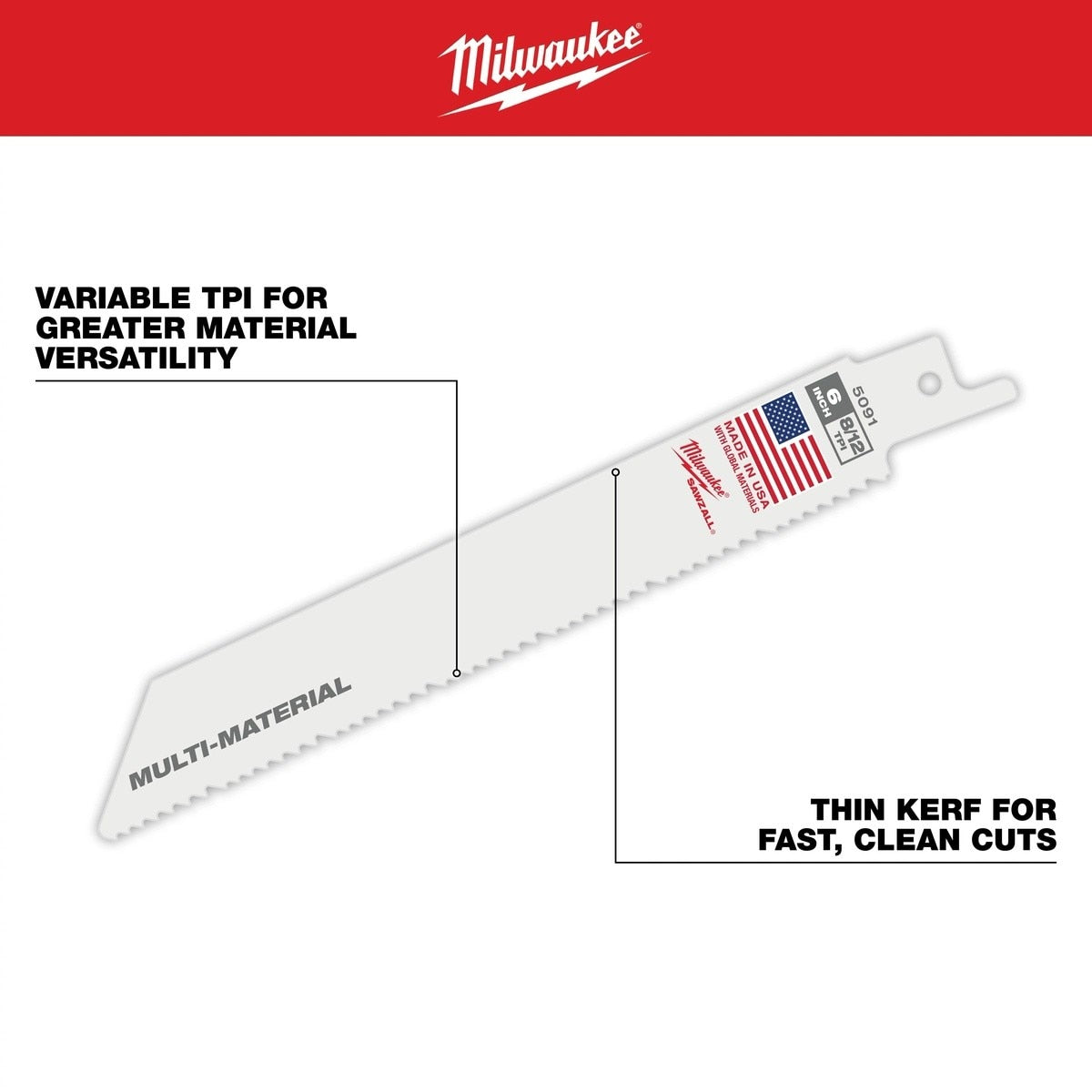Milwaukee 48-01-2094 12 Inch Multi-Material Thin Kerf SAWZALL Reciprocating Saw Blade 8/12 TPI - 2