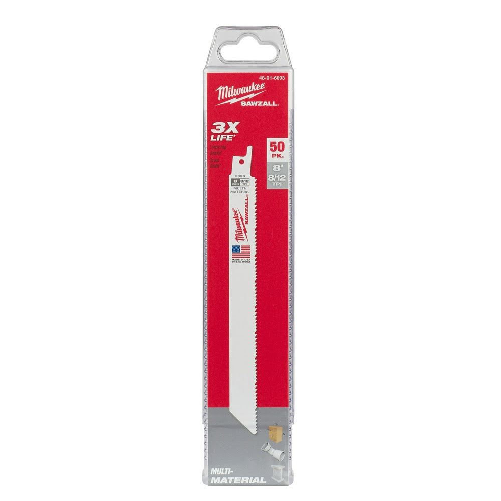 Milwaukee 48-01-6093 8" x 8/12TPI Bi-Metal Super Sawzall Blade (50 Pack) - 10