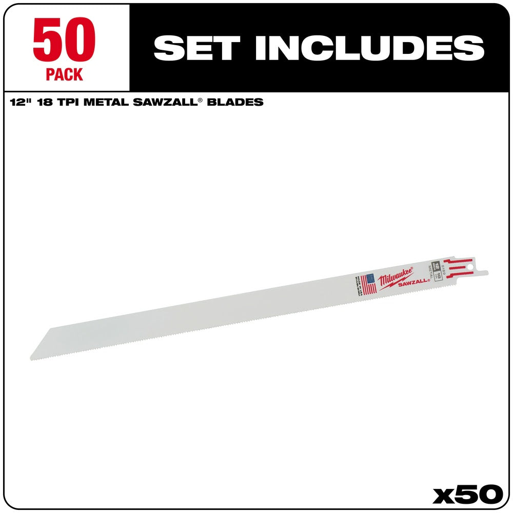 Milwaukee 48-01-6189 12" x 18TPI Bi-Metal Super Sawzall Blade (50 Pack) - 2