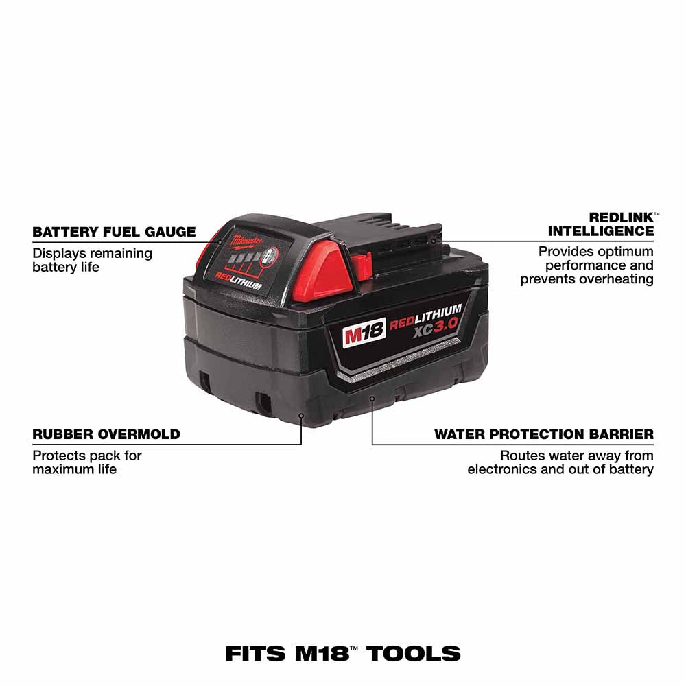 Milwaukee 48-11-1822 M18 XC High Capacity (3.0 AH) Redlithium Battery Two Pack - 3