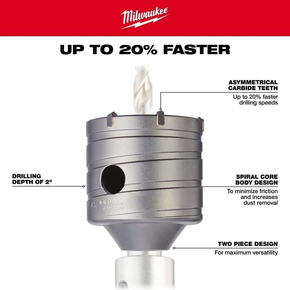 Milwaukee 48-20-5235 SDS+ Core Bit 3-1/8"X2" for Masonry Drilling - 2