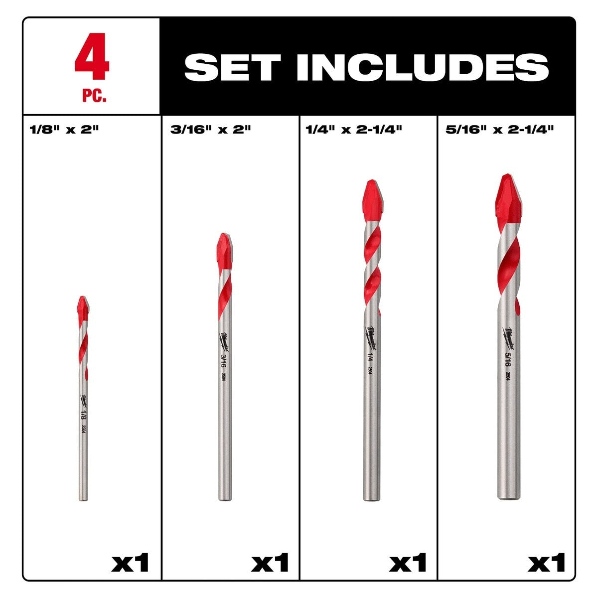 Milwaukee 48-20-8788 Carbide Tipped Hard Tile and Glass Drill Bit Set (4 Piece Set) - 2