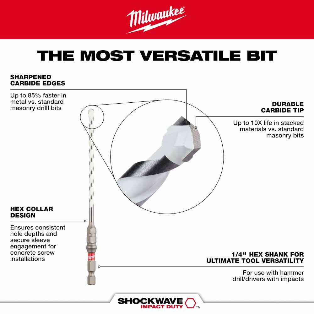 Milwaukee 48-20-8872 5/32" x 4" x 6" SHOCKWAVE Impact Duty Carbide Multi-Material Drill Bit - 5