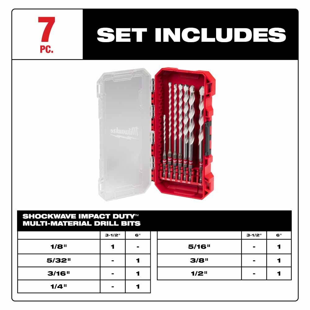 Milwaukee 48-20-8899 SHOCKWAVE Impact Duty Carbide Multi-Material Drill Bit Set - 7PC - 2