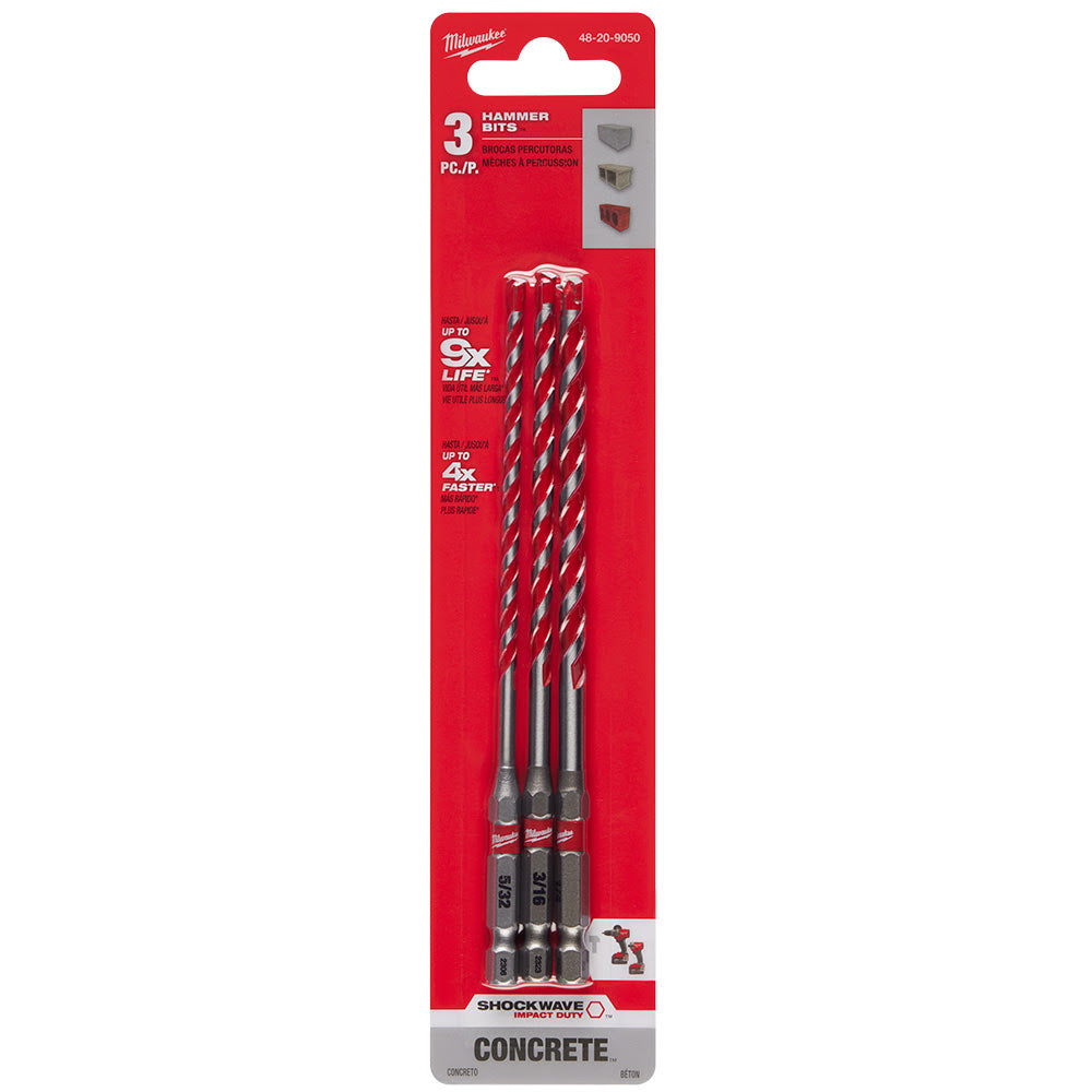 Milwaukee 48-20-9050 3pc. SHOCKWAVE™ Carbide Hammer Drill Bit Kit - 10