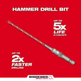 Milwaukee 48-20-9090 5/32" x 4" SHOCKWAVE Carbide Hammer Drill Bit for Concrete Screws - 6