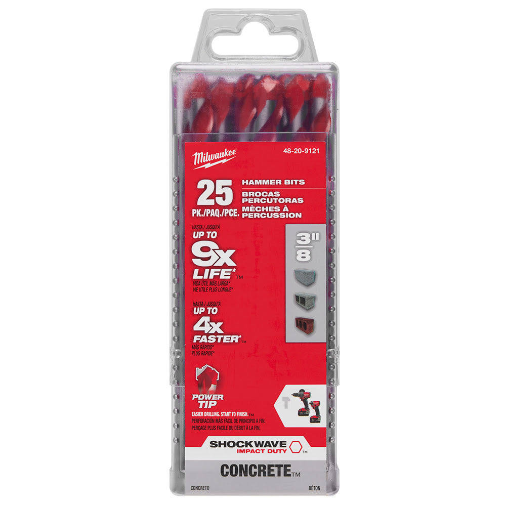 Milwaukee 48-20-9121 3/8" x 4" x 6" SHOCKWAVE™ Carbide Hammer Drill Bit Bulk 25 PK - 10