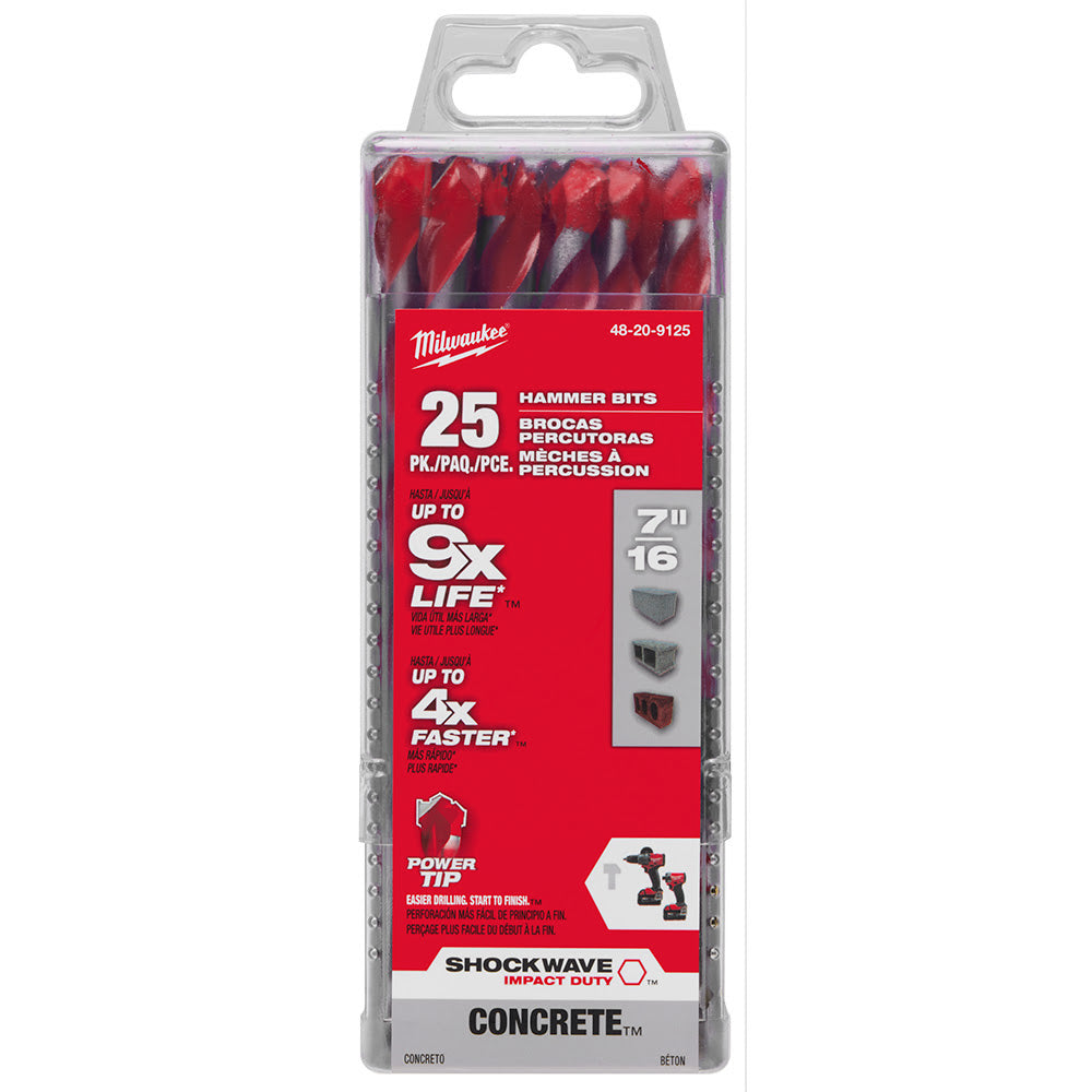 Milwaukee 48-20-9125 7/16" x 4" x 6" SHOCKWAVE™ Carbide Hammer Drill Bit Bulk 25PK - 10