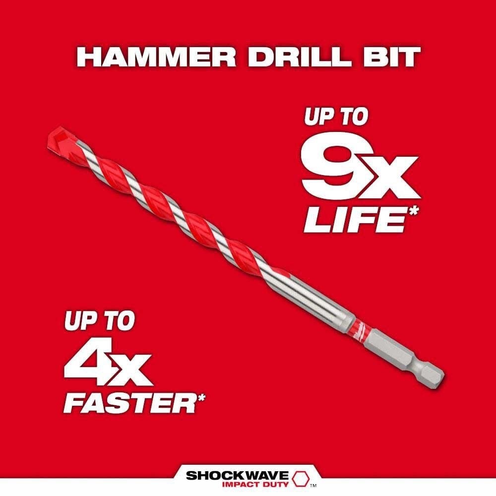 Milwaukee 48-20-9155 SHOCKWAVE Carbide Hammer Drill Bit for Concrete, Brick and Block (5 Pack) - 6