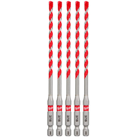 Milwaukee 48-20-9157 3/16" SHOCKWAVE™ Carbide Hammer Drill Bits 5PK