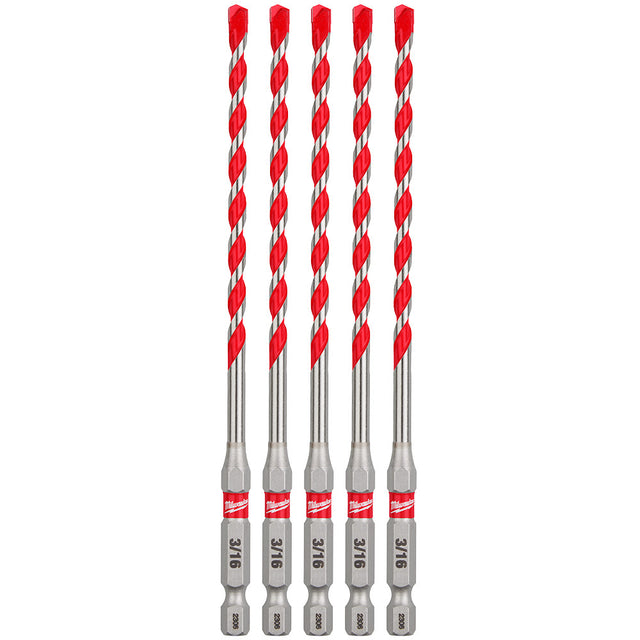 Milwaukee 48-20-9157 3/16" SHOCKWAVE™ Carbide Hammer Drill Bits 5PK