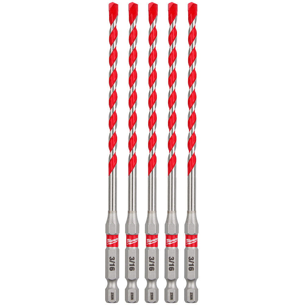 Milwaukee 48-20-9157 3/16" SHOCKWAVE™ Carbide Hammer Drill Bits 5PK - 11