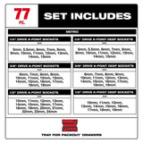 Milwaukee 48-22-0150 Metric 1/4" 3/8" and 1/2" Drive Socket Set with Tray for PACKOUT Drawers (77 Piece) - 2