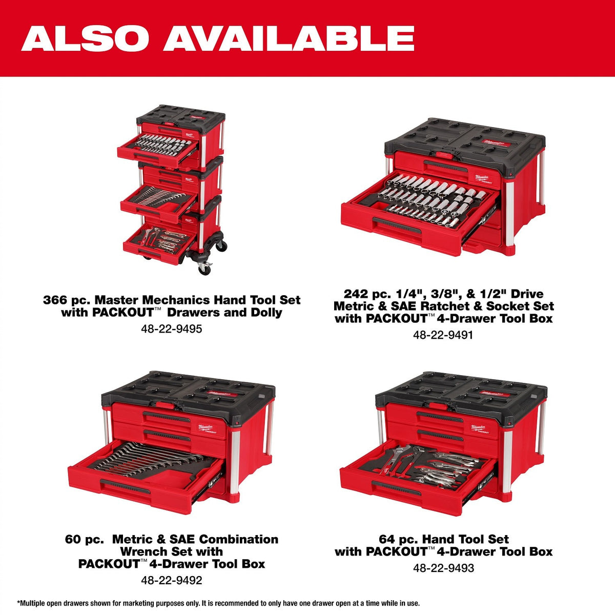 Milwaukee 48-22-0152 1/4" and 3/8" Drive Metric SAE Torx Socket Set with Tray for PACKOUT Drawers 12.8" x 17.17" x 2.76" (77 Piece) - 7