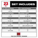 Milwaukee 48-22-0153 1/4" 3/8" 1/2" Drive Ratchet and Accessory Set with Tray for PACKOUT Drawers (23 Piece) - 2