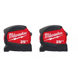 Milwaukee 48-22-0425TR 25' Compact Wide Blade Measuring Tape 2 Pack