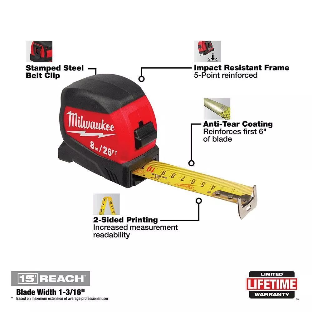 Milwaukee 48-22-0425TR 25' Compact Wide Blade Measuring Tape 2 Pack - 2