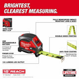 Milwaukee 48-22-0428 25" Compact Wide Blade Magnetic Tape Measure w/ Rechargeable 100 Lumen LED Light - 2