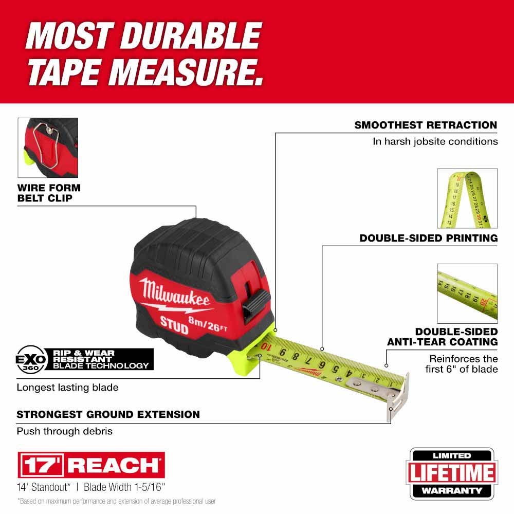 Milwaukee 48-22-1426 8m/26ft STUD Tape Measure - 2