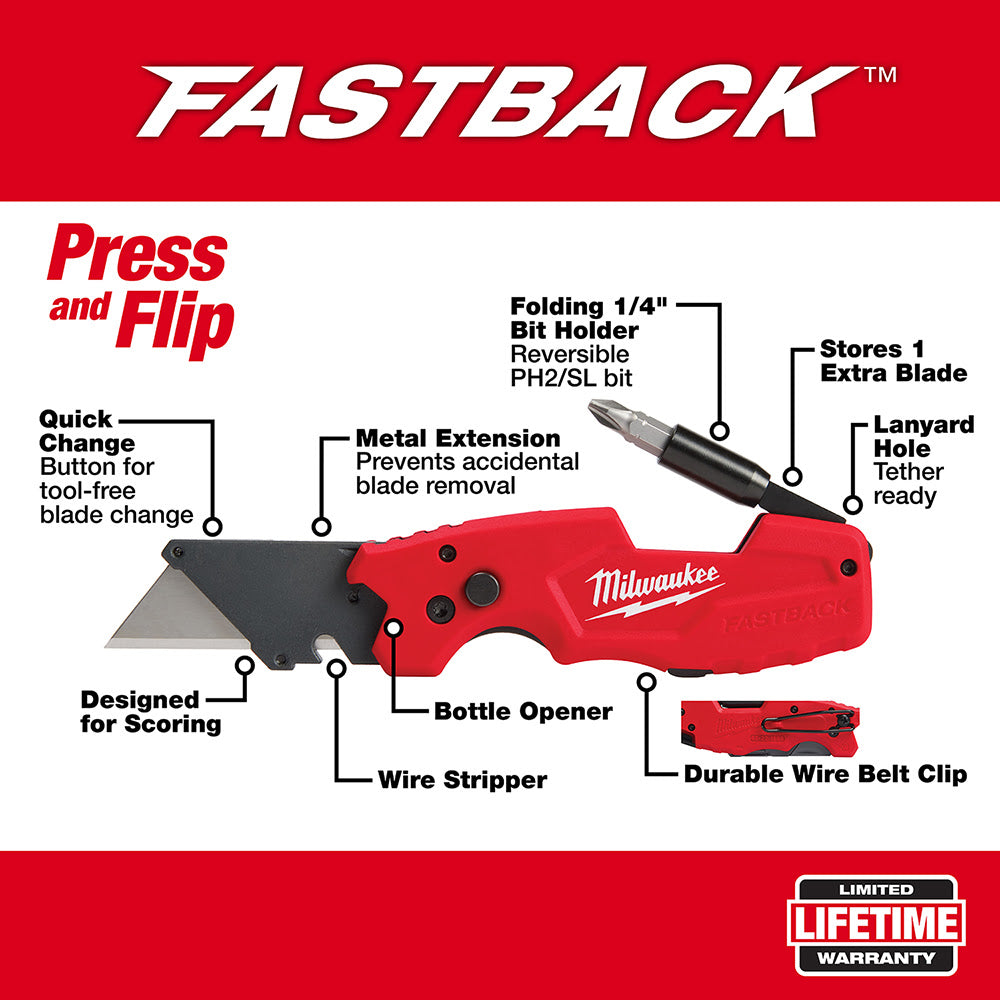 Milwaukee 48-22-1505 FASTBACKTM 6in1 Folding Utility Knife - 4